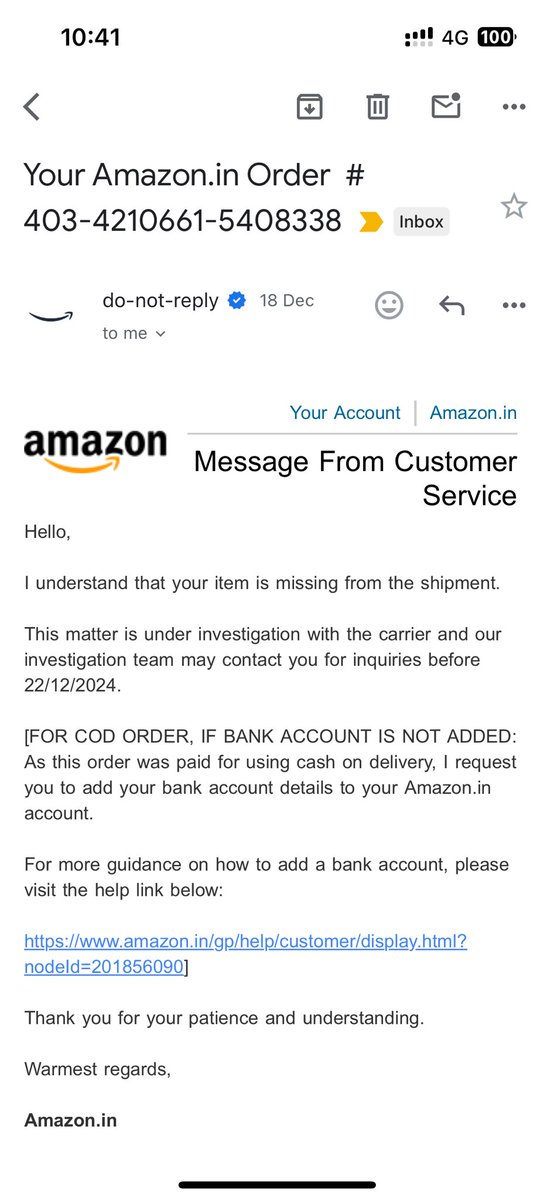 C_ghosh357's tweet photo. Hello @amazonIN @amazon , ordered 5 products in a single order, out of those I received only 4 and your customer service is saying that they can’t help in this now. At the time of opening the box amazon delivery partner also here. Please check and update. https://t.co/EJS7uOmaYj
