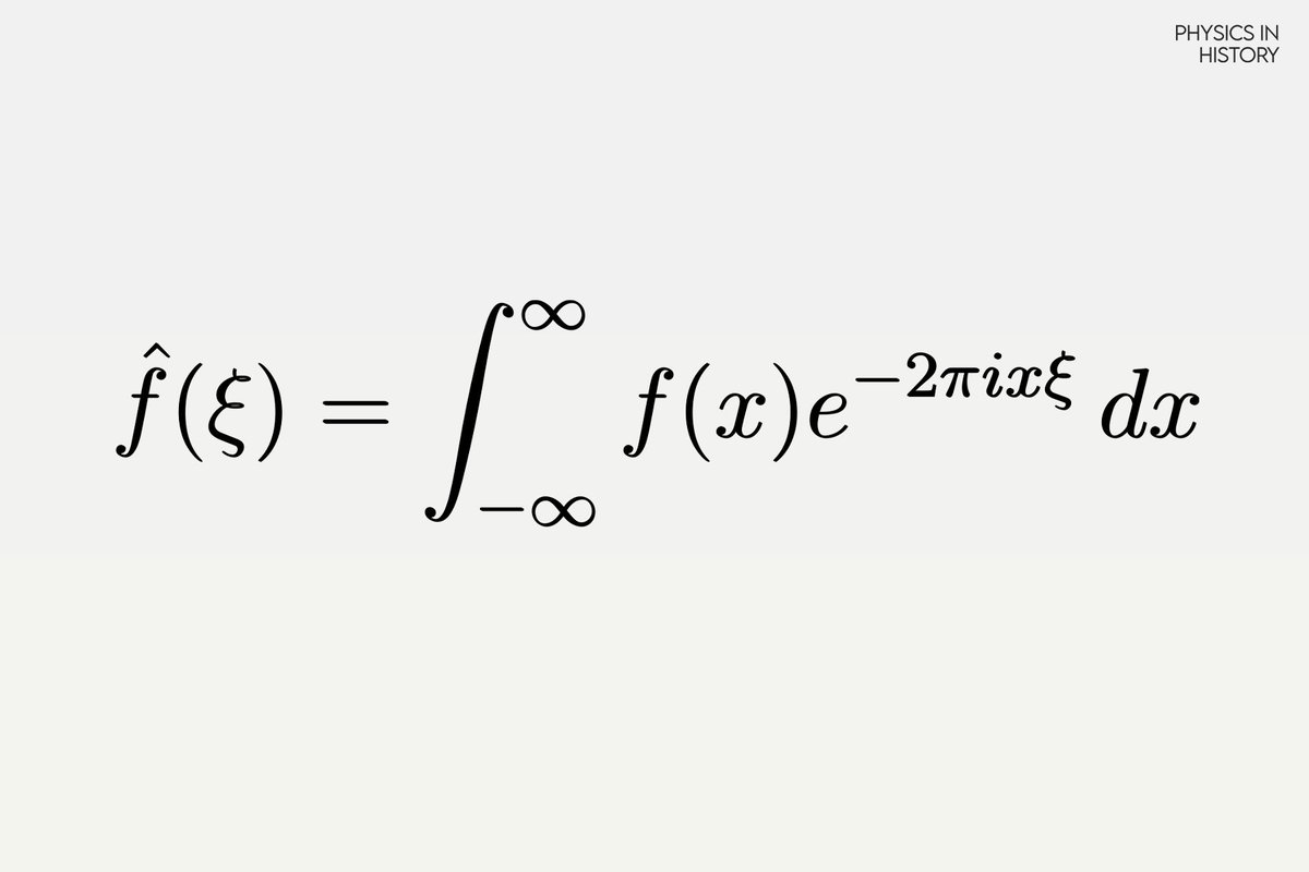 PhysInHistory's tweet image. The Fourier Transform is a mathematical operation that transforms a function of time (or space) into a function of frequency. In essence, it decomposes a complex signal into its constituent sinusoidal components, each with a specific frequency, amplitude, and phase. This is…
