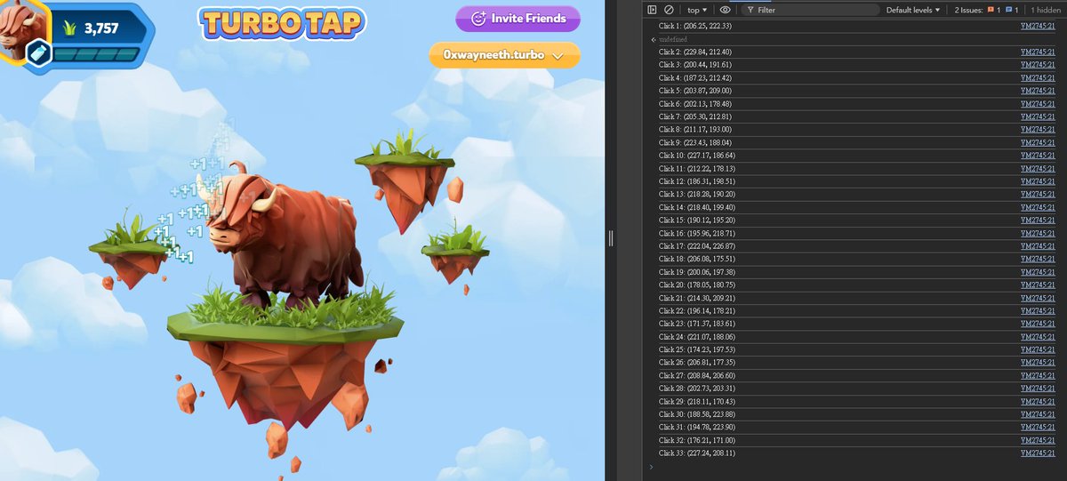 《 Turbo Tap 點擊腳本 》

順手寫了<a href="/EclipseFND/">Eclipse</a>小遊戲點擊腳本，不須安裝，只要在瀏覽器輸入執行即可

1⃣ 進入 tap.eclipse.xyz 之後，按f12
2⃣ 進入console
3⃣ 輸入 allow pasting
4⃣ 貼上下方的程式碼之後按enter即可
gist.github.com/waynecrypto/32…