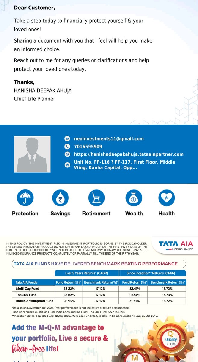 dna_ahuja's tweet photo. A plan tailored to secure your success.

To check out my own Tata AIA Life Insurance web page, click here –
https://t.co/LhW3Adtn5L

HANISHA DEEPAK AHUJA
7016595909
neoinvestments11@gmail.com https://t.co/6ADMGUOtEl