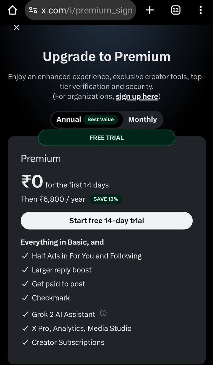 PRIYANSHU_ANND's tweet image. X Premium 14 दिनों के लिए फ्री Trial दे रहा है 👀😯
 #Twitter #freetrail #Premium #bluetick