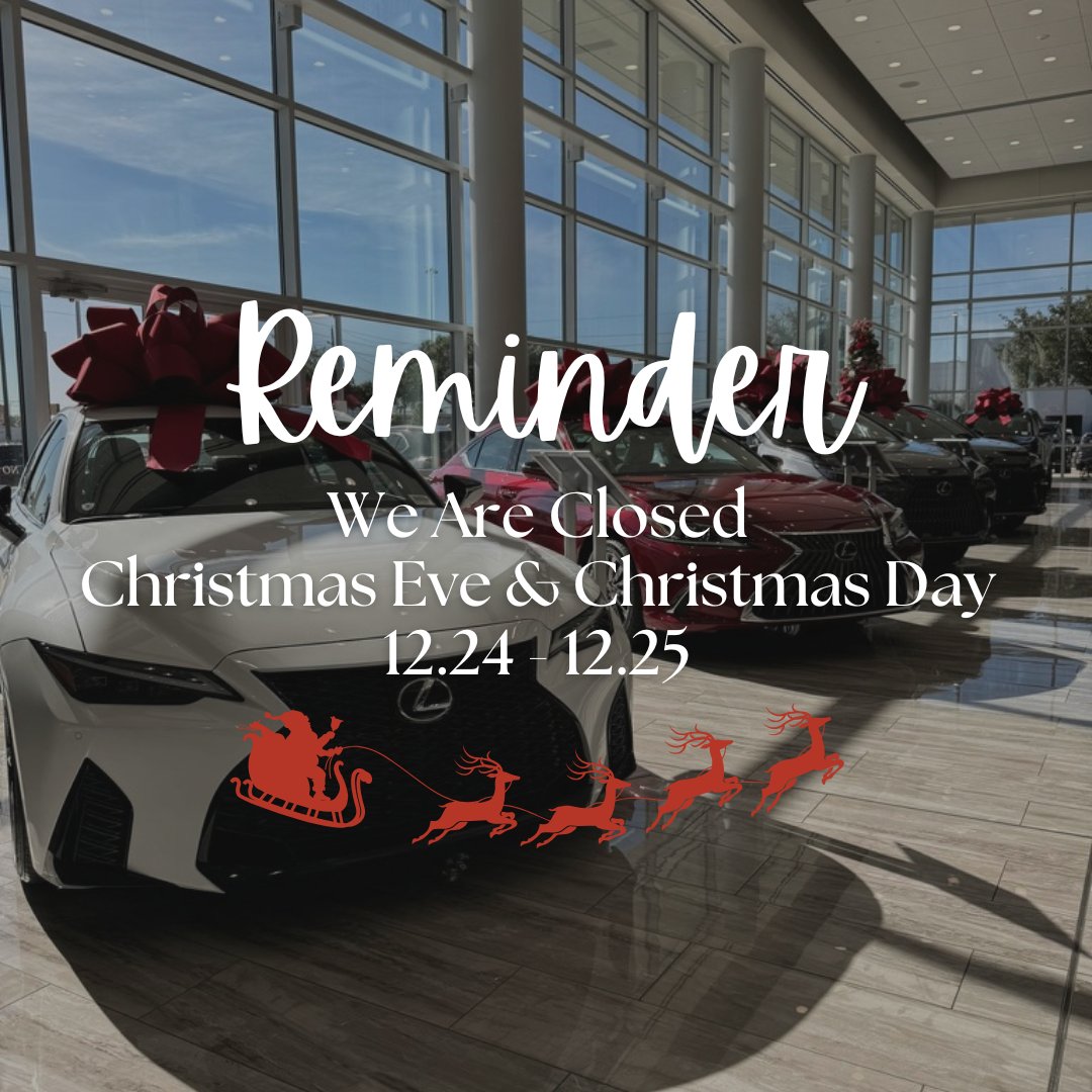 Westside Lexus will be closed on Christmas Eve and Christmas Day to spread holiday cheer with family and friends. We’ll be back open on December 26th! See you soon! ✨🎁