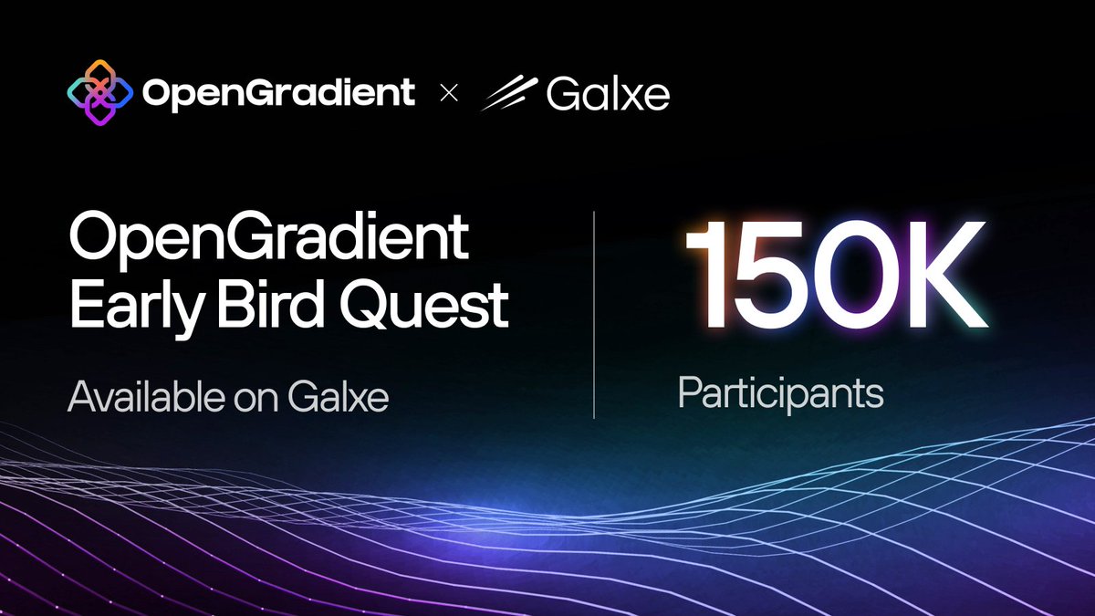 Another milestone unlocked! ✨ The OpenGradient Early Bird Quest on <a href="/GalxeQuest/">Galxe Quest</a> has surpassed 150K participants! 🎉

Join us on our journey to reshape AI and Web3. Begin your quest now! 👇
app.galxe.com/quest/OpenGrad…