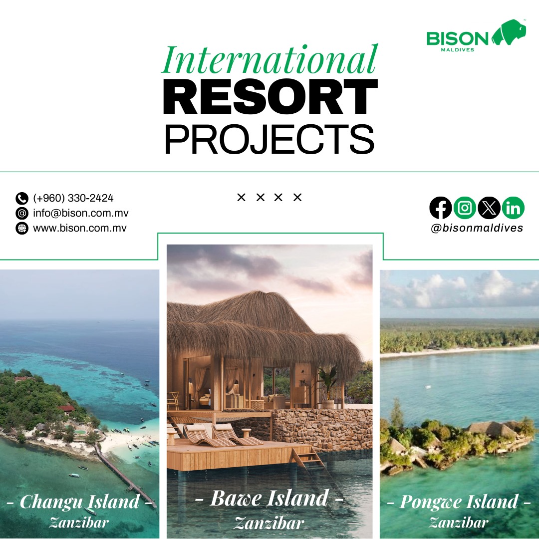 Bison Maldives is thrilled to present our international resort projects on Changu, Bawe, and Pongwe Islands, Zanzibar. Our trusted reputation drives global success.

bison.com.mv

#maldives #construction #resort #developer