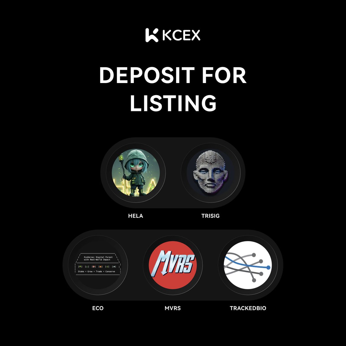 📢 Welcome back to this week’s KCEX 'Deposit for Listing' event! #KCEX

🗓️ From 8 AM, Dec 24 to 8 AM, Dec 25 (UTC), here’s your chance to support the next big project:
<a href="/helacult/">HELA🌱(Cult)</a>
<a href="/tri_sigma_/">3σ</a>
<a href="/ecoversesolcto/">EcoVerse</a>
<a href="/mvrs/">Magaverse</a>
<a href="/TBDeSci/">Tracked Bio DeSci</a>

💸 Make your deposit within the next 24 hours 👉