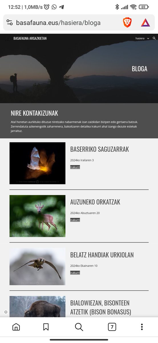 Nire webguneko bloga berriztu det. Gustoko badezute, bisitatu gaur egun 28 sarrera dituen atala eta eguneratzen joango naizena.
basafauna.eus/hasiera/bloga