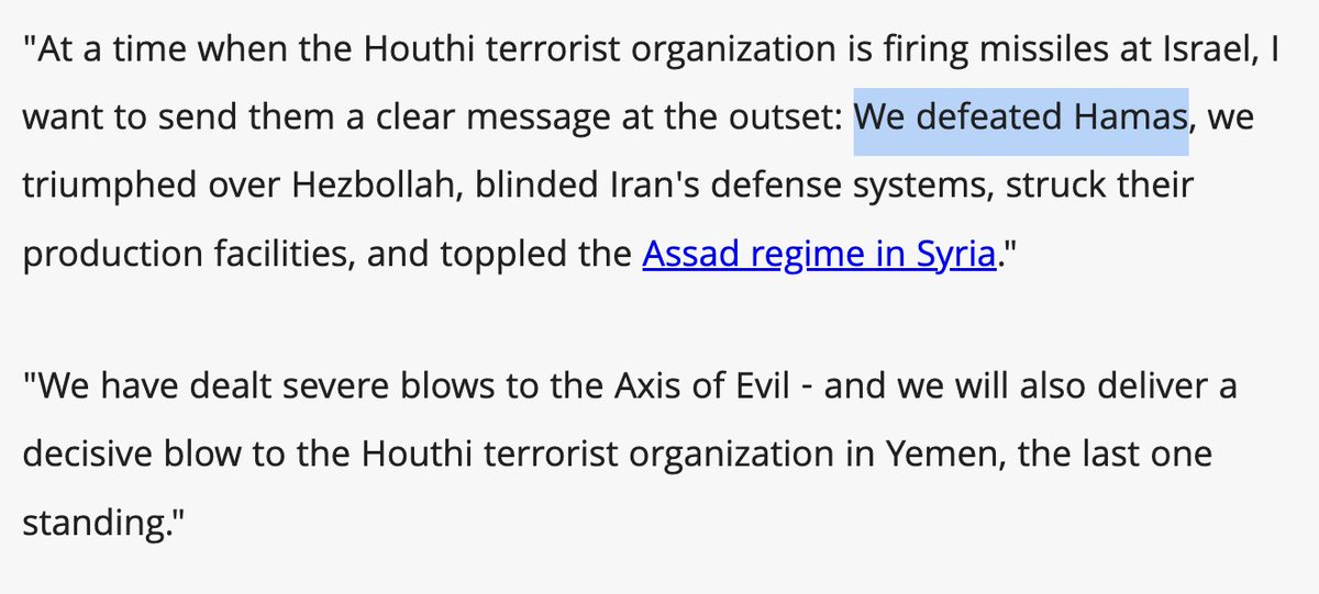 Well, this is revealing.

Israeli Defence Minister Israel Katz announced: "We defeated Hamas."

In that way case, why is Israel still pummelling Gaza and massacring people?

Katz has announced there is no military value in doing so. Therefore, a confession of war crimes.