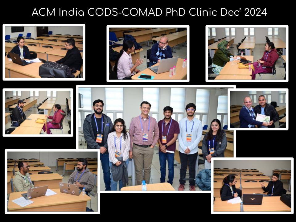 😮 2,500+ mins 😮, 45+ 1x1 sessions, 30+ PhD students, 9 Mentors = <a href="/Indiaacm/">ACM India</a> @codscomad PhD Clinic December 2024. Sessions were 1x1 between students &amp; mentors (see pics 📸).  Kudos <a href="/RichaSingh26/">Richa Singh</a> <a href="/MayankVatsa3/">Mayank Vatsa</a> <a href="/srikanta/">Srikanta Bedathur</a> <a href="/hemanklamba/">Hemank Lamba</a> &amp; #CODSCOMAD2024 team. #MorePowerToPhDStudents