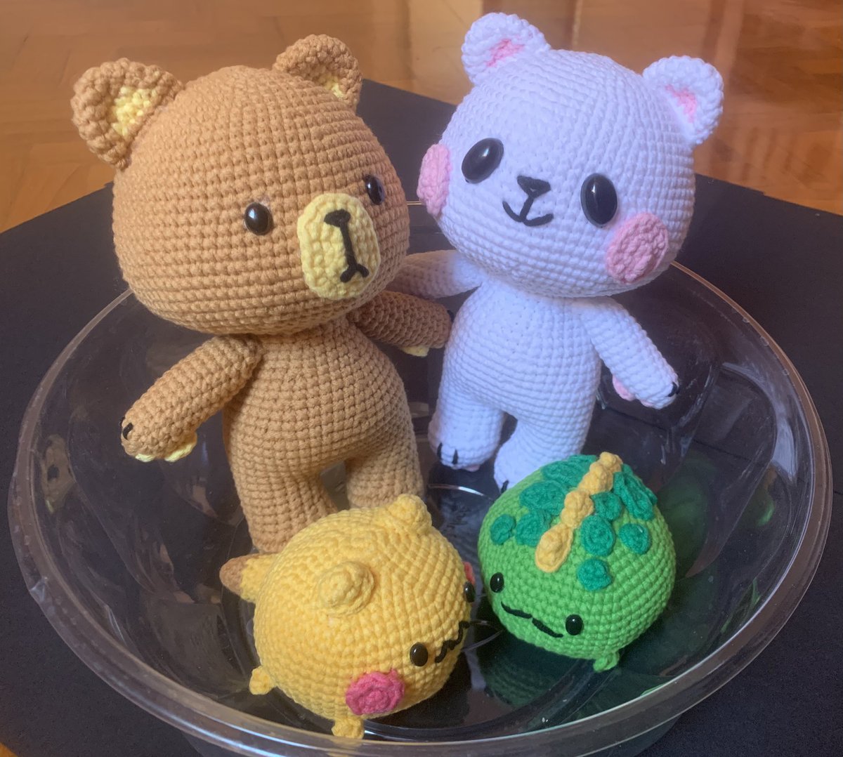 KYAWShwePyi's tweet photo. My creation 
Crochet 🧶 
Milk 🐻‍❄️
Mocha 🐻 
Matcha 🦖
Mustard 🐸

@milkmochabear 
@milkmochabearjp 
@milkmochashop https://t.co/VrWBFdcWCV