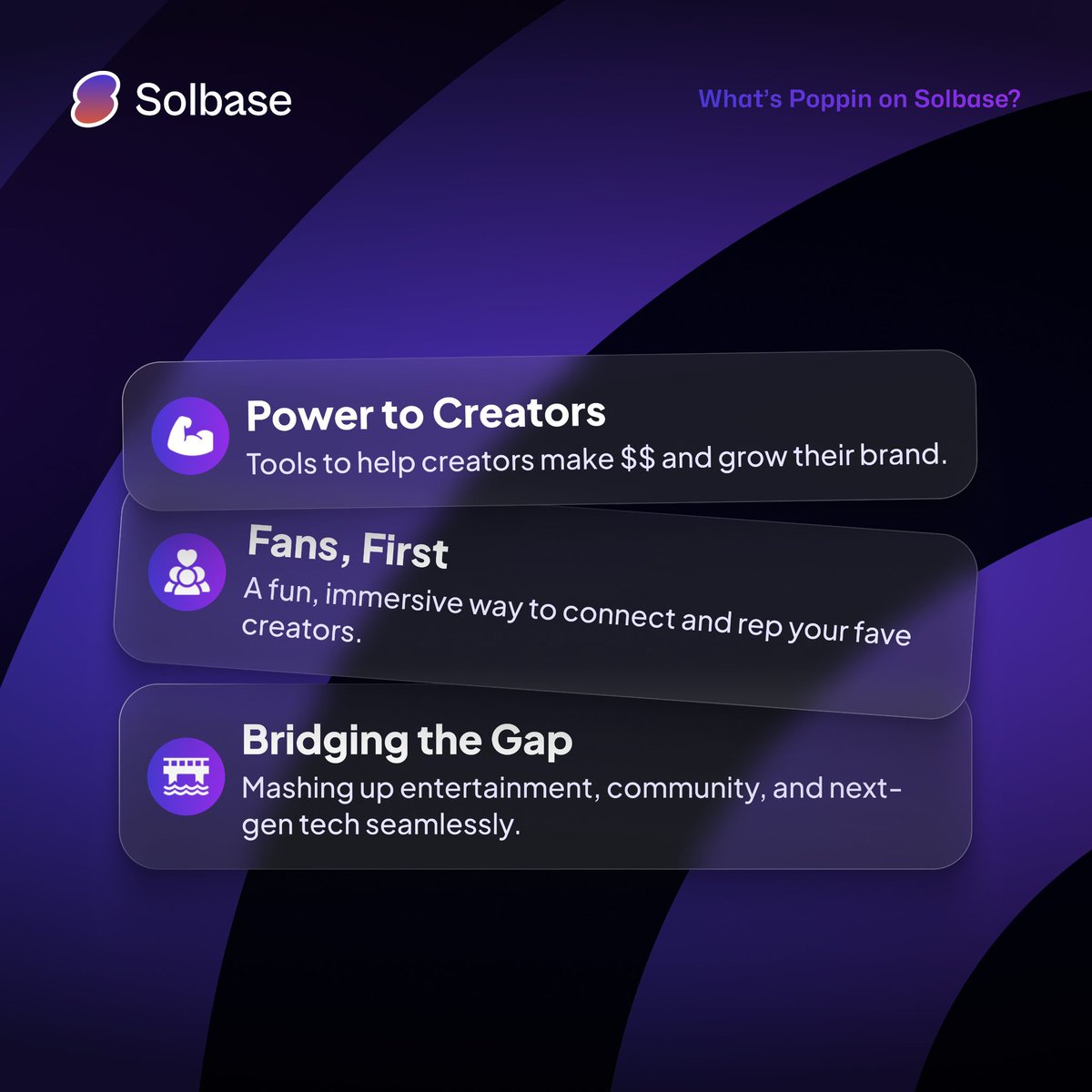 Welcome to Solbase: Your Ultimate Vibe Hub for Creators &amp; Fans! 

Experience music, podcasts, audiobooks, and community connections while enjoying web3 tipping. 

Join the fun by signing up for our app waitlist via the link in bio💜🥳