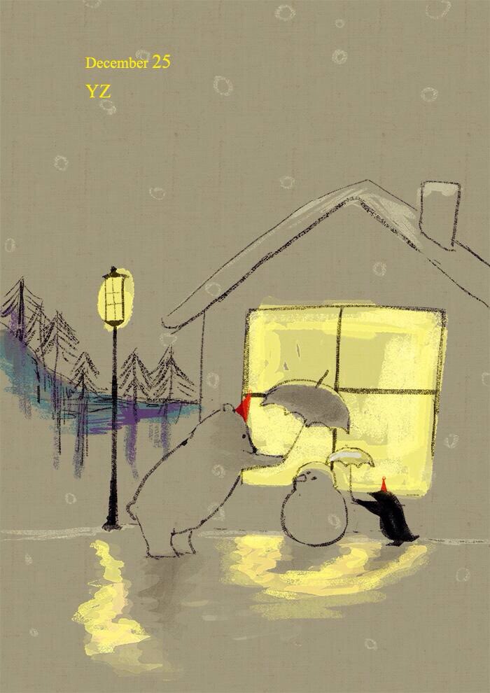 「サンタさんまだかな 」|ももろ　4／20発売絵本「パンダのパクパクきせつのごはん」のイラスト