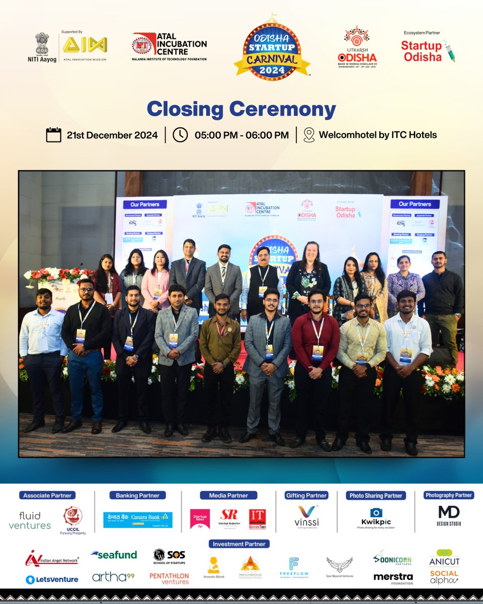 Odisha Startup Carnival 2024 - Closing Day Highlights! 

The Closing Ceremony of the Odisha Startup Carnival 2024 marked the culmination of 15 inspiring days filled with innovation, learning and collaboration. The ceremony was graced by esteemed dignitaries, including Dr. Tapan