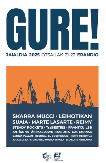 Los días 21 y 22 de febrero se volverá a celebrar en #Erandio el festival Gure! con bandas como <a href="/LEIHOTIKAN/">LEIHOTIKAN</a> o la superbanda @Lasarte_marte con componentes de otras bandas.
<a href="/Erandiokoudala/">Erandioko Udala</a>