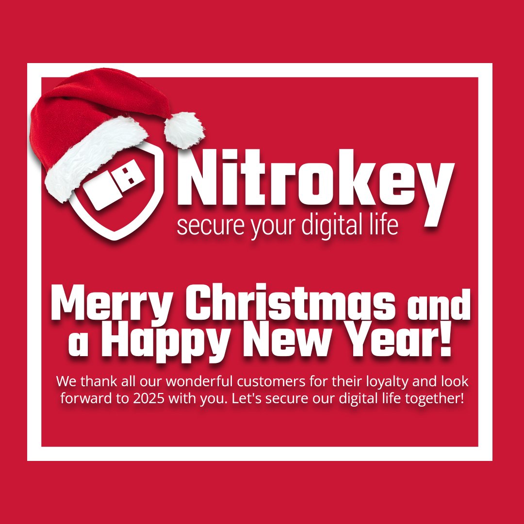 nitrokey's tweet photo. ⏰ While 2024 is reaching the finish line, we‘d like to take a moment to thank everyone who is supporting us on our mission to secure the digital life. 🛡 We wish you happy holidays! 🎄 May 2025 be the year we all wish for! 💪#nitrokey #cybersecurity #staysecure https://t.co/UQQDXQpRZu