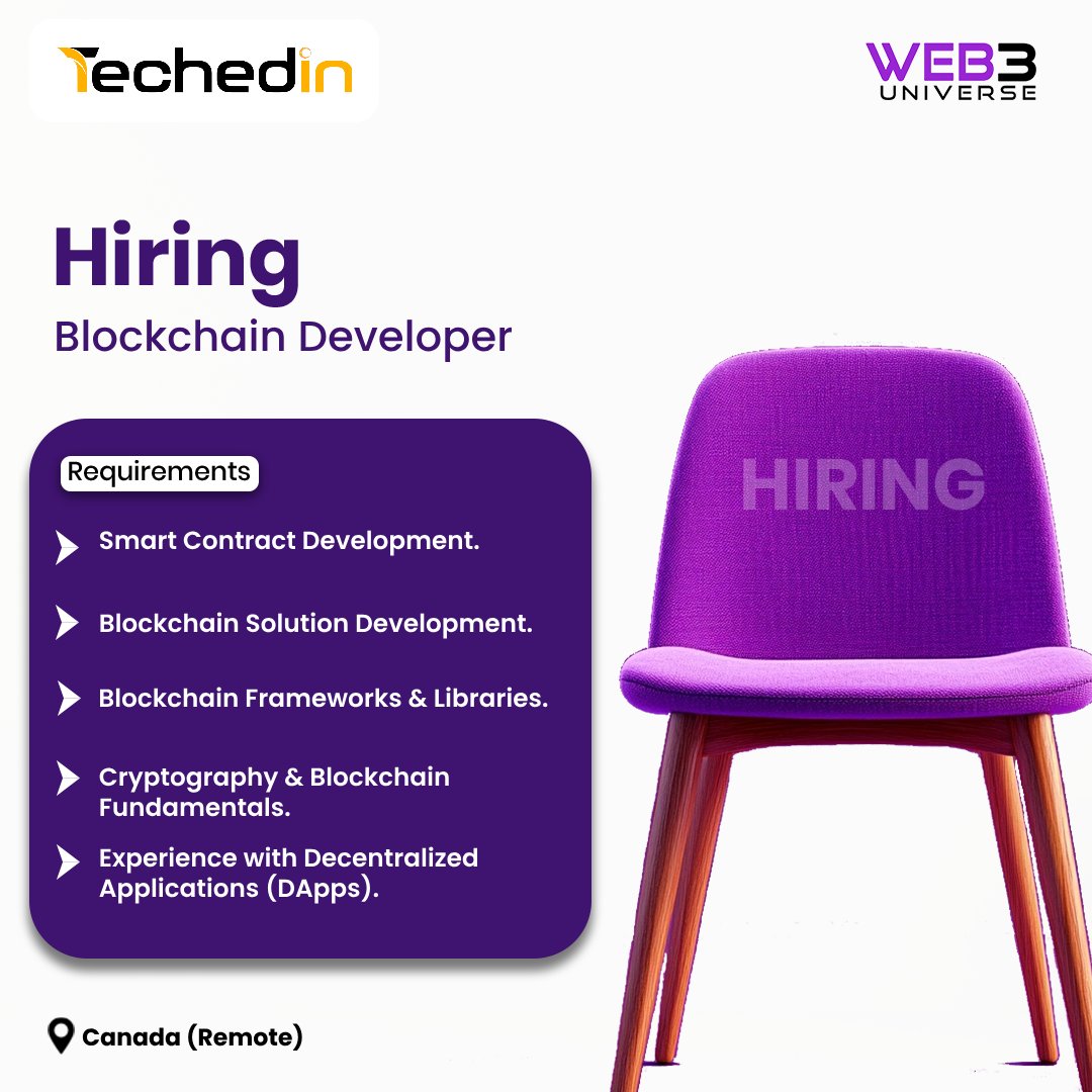 UniverseOfWeb3's tweet image. #hiring!

#Techedin is looking for a Blockchain Developer to join the team!

Know more and apply here: tinyurl.com/3ucfmy6y

Visit the dashboard and click &quot;All Jobs&quot; to find and apply according to your profile!

#Blockchain #Web3Universe #Web3 #developer #Jobs
