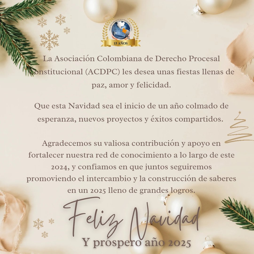 ACDPC1's tweet photo. 🎄✨ La magia de la Navidad está en lo que compartimos ✨🎄

En la ACDPC celebramos un año de aprendizajes y logros, gracias a todos ustedes que hacen parte de esta gran comunidad. 🌟

#NavidadACDPC #FelizNavidad #DerechoProcesalConstitucional #AñoNuevo2025 https://t.co/ftdda50RDp