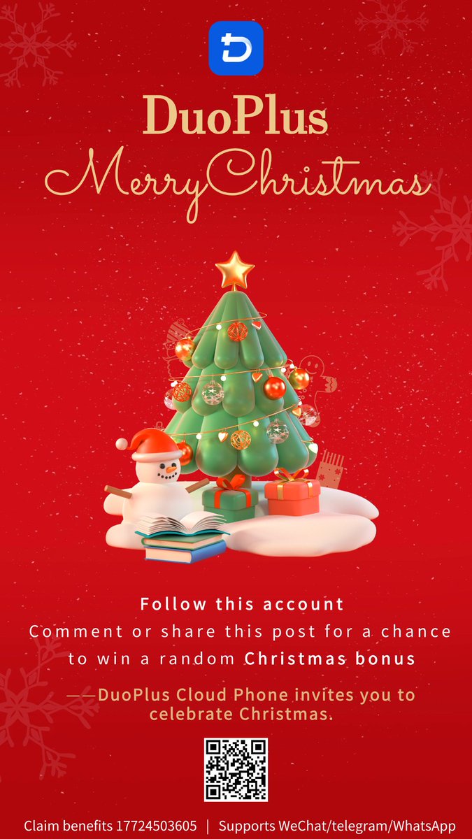 DuoPlusCloud's tweet photo. #DuoPlus Inviting you to celebrate Christmas together.
🎄Merry Christmas! DuoPlus sends you a Christmas gift🎅~
https://t.co/TNNqudm1fe https://t.co/a7JCKljetz