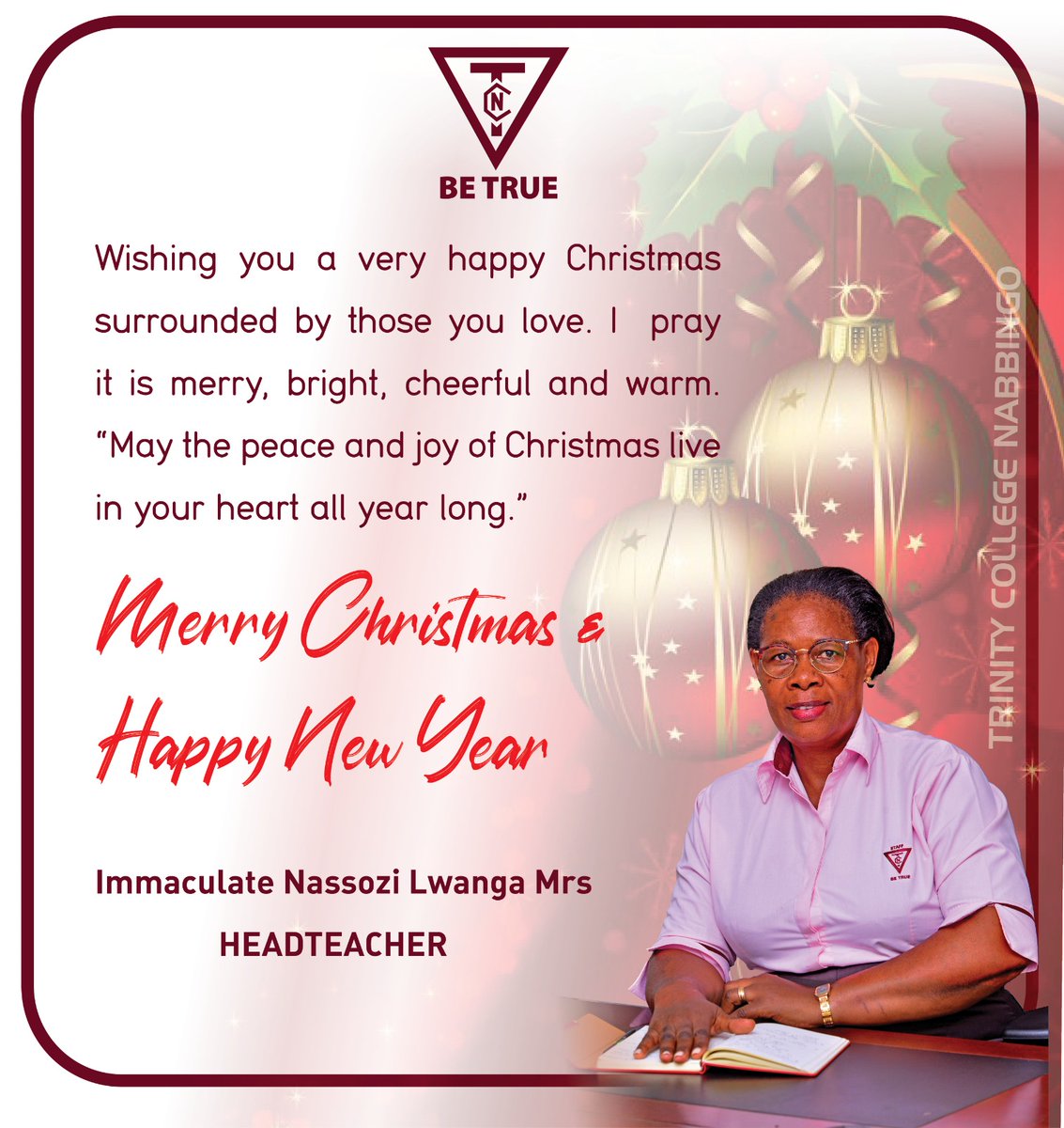 May the spirit of the holidays fill your home with love and peace.🙏

<a href="/TRICONAOfficial/">Trinity College Nabbingo</a>
<a href="/TCNOGA1/">TRINITY COLLEGE NABBINGO OLD GIRLS' ASSOCIATION</a>
<a href="/Educ_SportsUg/">Ministry of Education and Sports - Uganda</a>
<a href="/ugcatholics/">Ugandan Catholics Online</a>

#BeTrue
