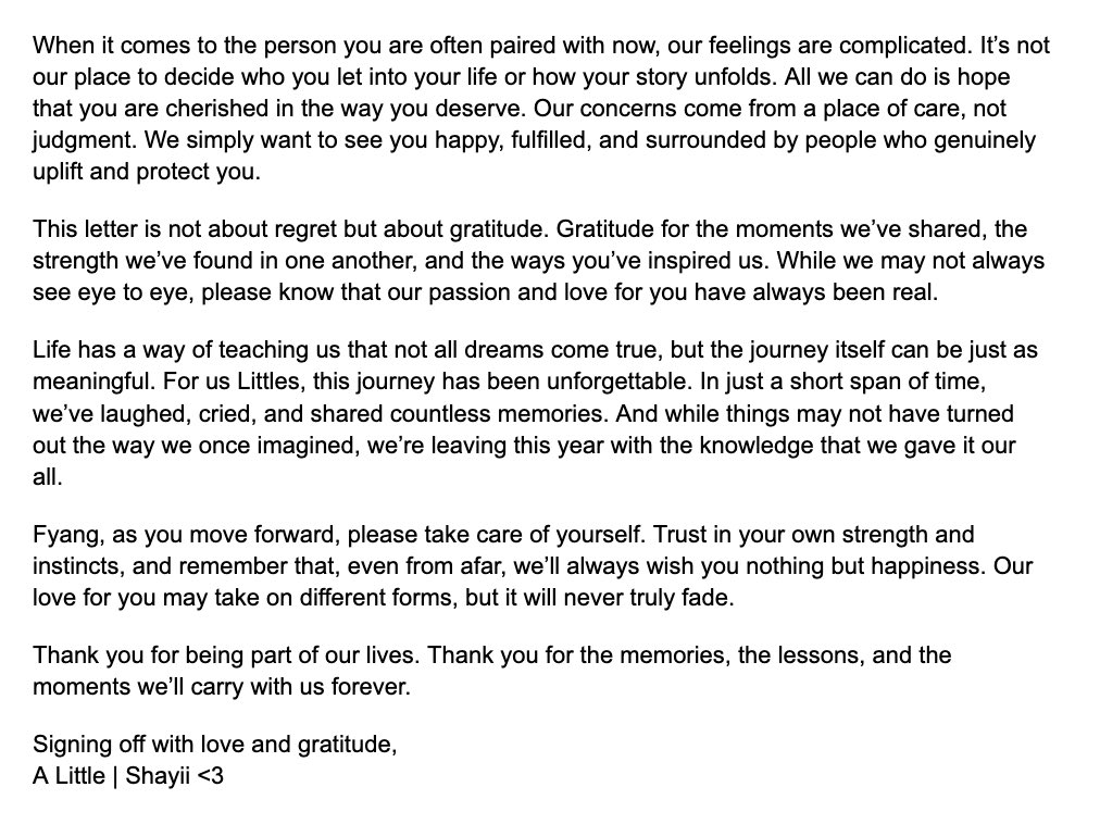 only_jffffff's tweet photo. An Open Letter to Fyang

I truly hope this finds its way to you, one way or another 💗 https://t.co/veTt37qoWZ