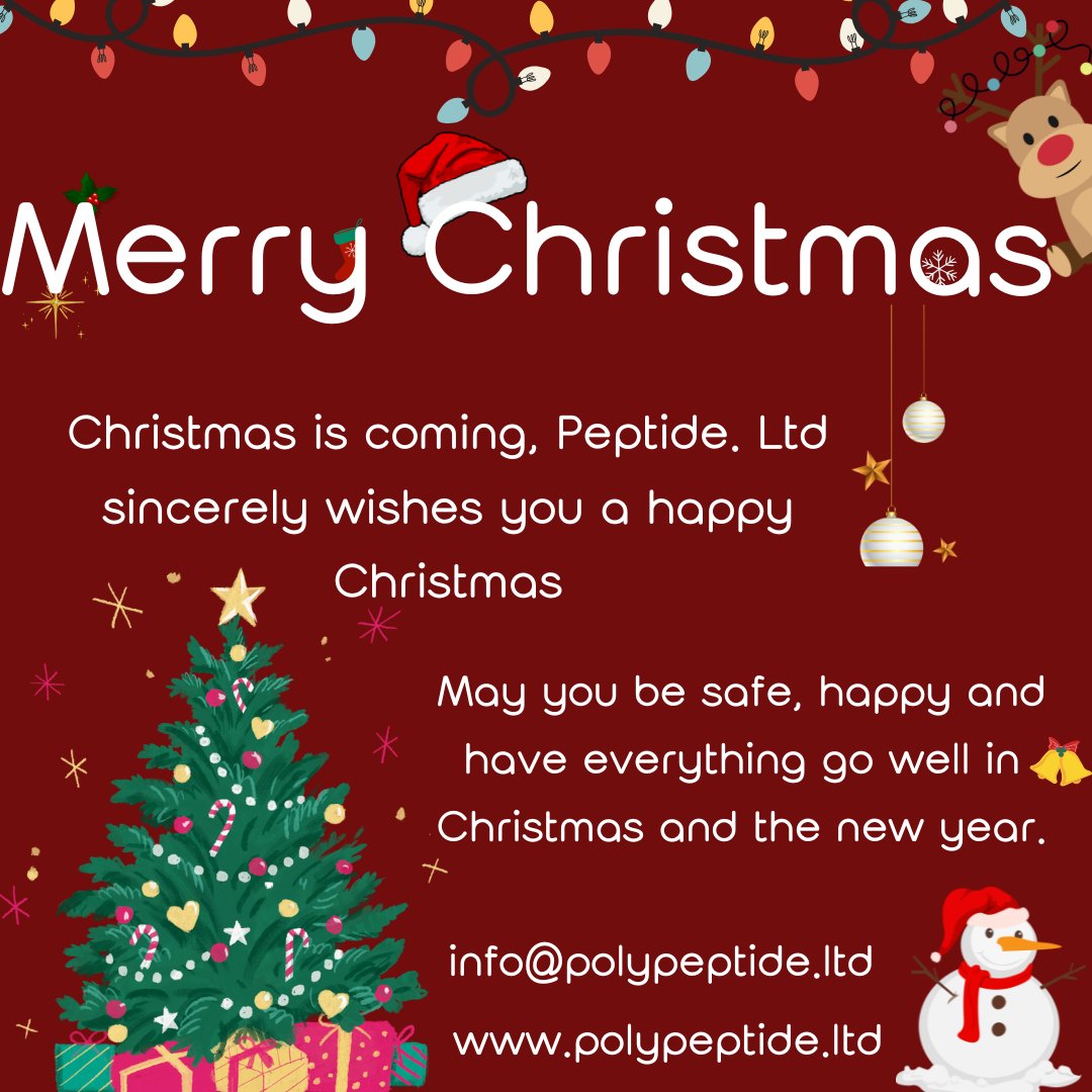 peptidesupplier's tweet photo. Merry  Christmas and Happy New Year
#polypeptideorg #MerryChristmas2024 #peptiderawpowder #peptidemanufacturer #peptidesupplier #Christmas https://t.co/uBUxKkPx1A