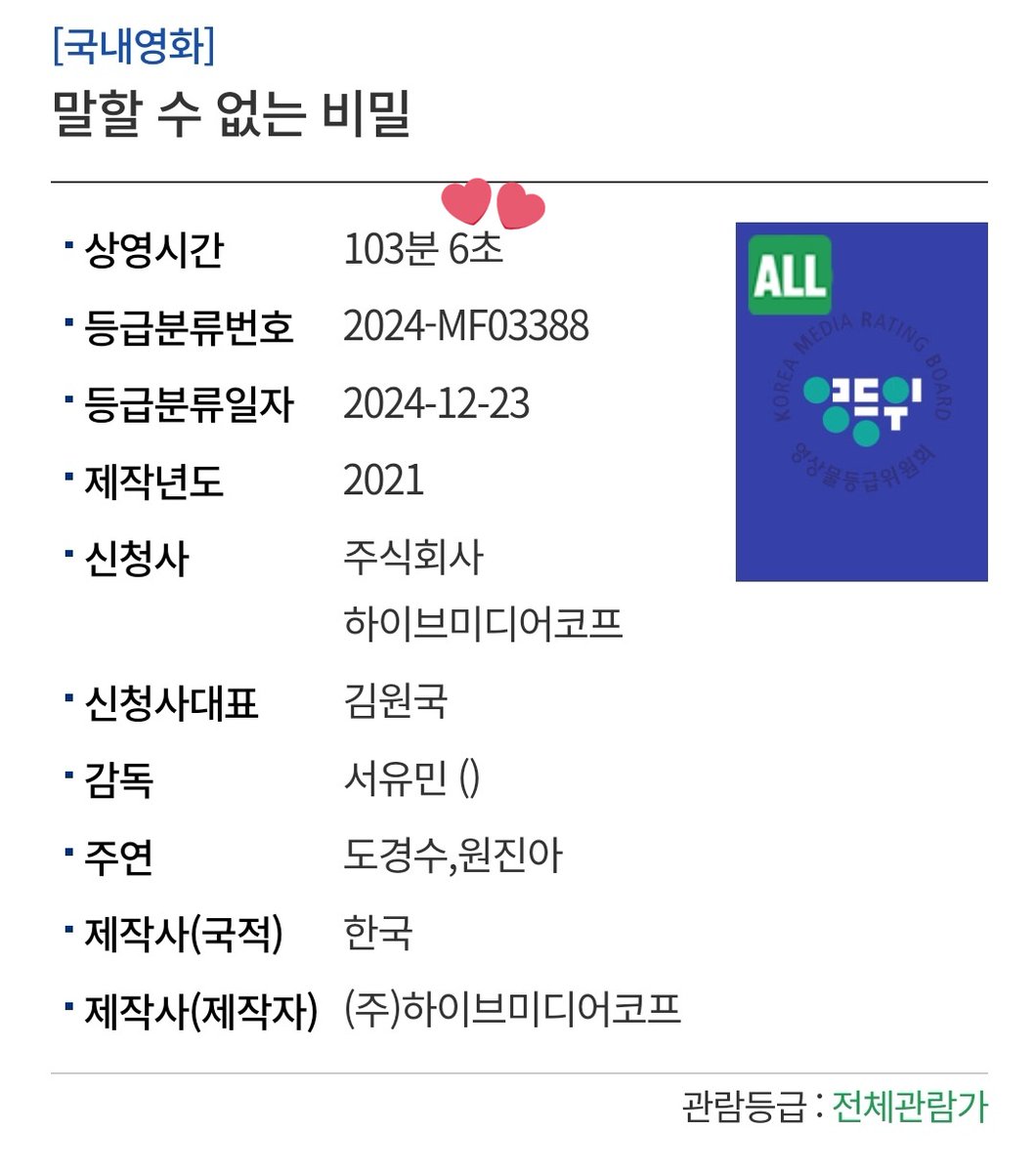 "Secret : Untold Melody" has the duration of 103 minutes 6 seconds for the movie!

(_mysticdoh)