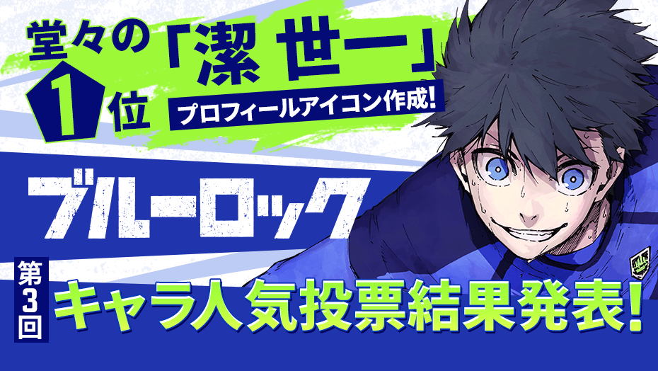 『 ブルーロック 』第3回
✨キャラ人気投票 結果発表！🗳️✨

🥇堂々の1位に輝いたのは...#潔世一‼️🎉

堂々1位の「潔 世一」のアイコンを
あなたのプロフィールアイコンにしてね！🎁

結果はアプリ企画ページでチェック！👇😉✨
s.magazinepocket.com/ldg?t=617
#ブルーロック