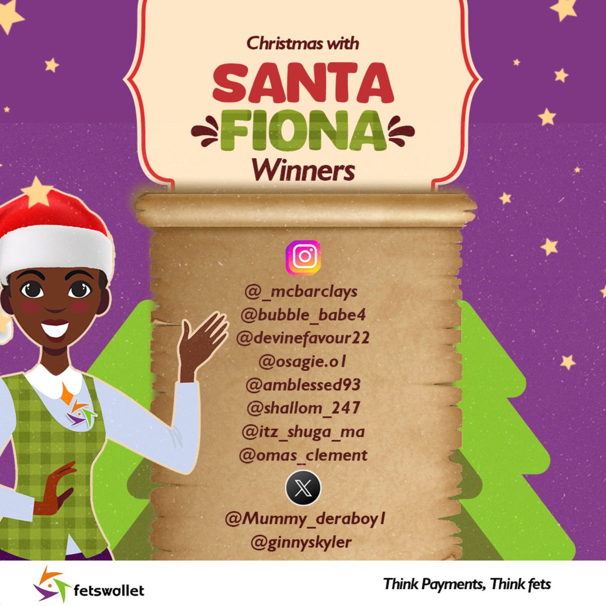 fetswallet's tweet photo. Thank you all for joining the Christmas with Santa Fiona challenge! Huge congratulations to our winners! Check your DMs and share your wallet ID to claim your cash prize.
#fetswallet #thinkpaymentsthinkfets #christmaswithsantafiona #seasonsgreetings https://t.co/dcKOdFLklv