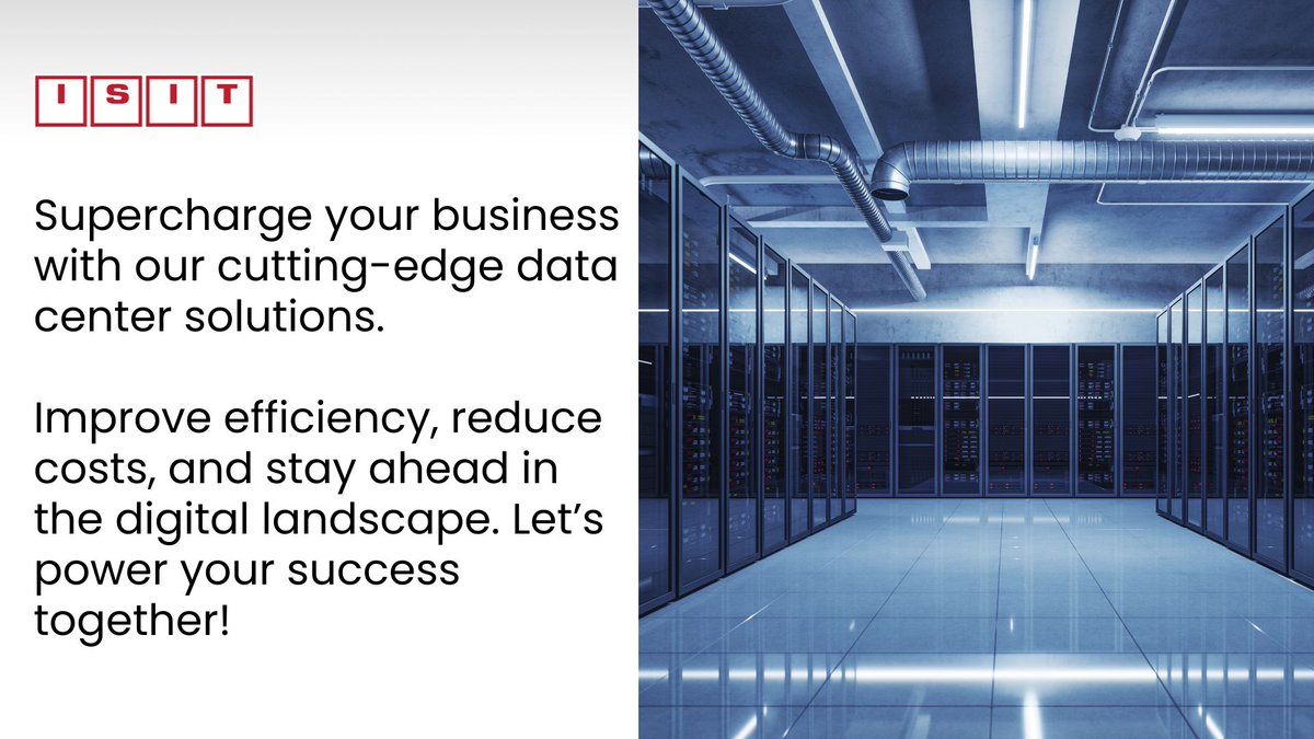 ISIT_Solutions's tweet image. Supercharge your business with ISIT&apos;s innovative data center solutions!
Boost efficiency, cut costs, and stay ahead in today’s fast-paced digital world. Let&apos;s power your growth together! #DataCenterSolutions #DigitalTransformation #BusinessGrowth #Innovation