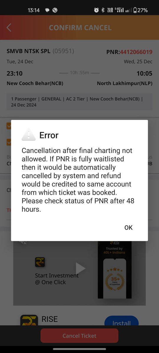 saurabhmalps's tweet photo. @IRCTCofficial @indianrailway__ a train already late by 14 hours and I am unable to cancel the ticket for refund... https://t.co/xtCsL0gYry