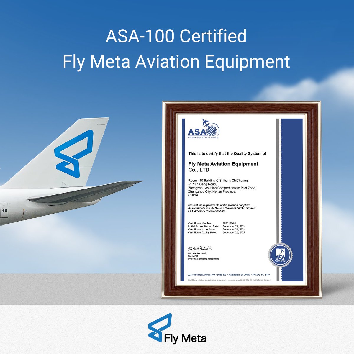 fly_meta's tweet photo. We’re thrilled to announce that our subsidiary, Fly Meta Aviation Equipment, has achieved the internationally recognized ASA-100 Certification. #FlyMeta #AviationEquipment https://t.co/idJFRokKwd