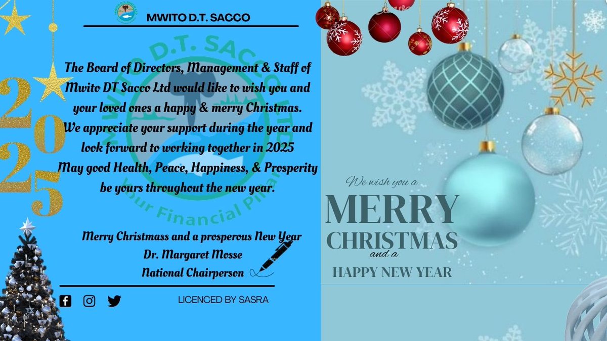 Mwitosacco's tweet photo. #YourFinancialPillar #seasonsgreetings #MerryChristmas #happyholidays #HappyNewYear2025 https://t.co/ipqVOQbbug