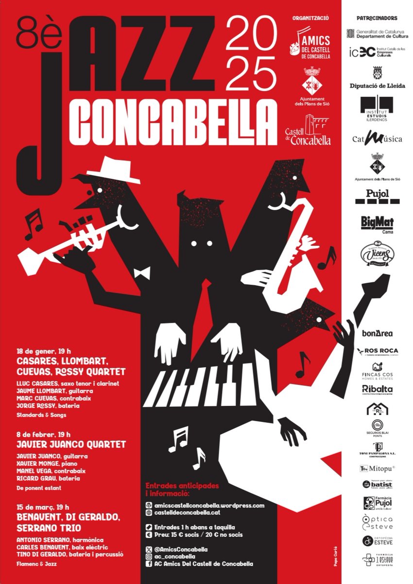 AmicsConcabella's tweet photo. Ens plau presentar-vos el VIII JazzConcabella 2025, que començarà el proper 18 de gener.
Entrades anticipades i informació:
https://t.co/MiQnifPFjI
Us hi esperem!
@PepoCuria @lluccasares  @TinodiGeraldo @CConcabella https://t.co/wWr5IjHg14