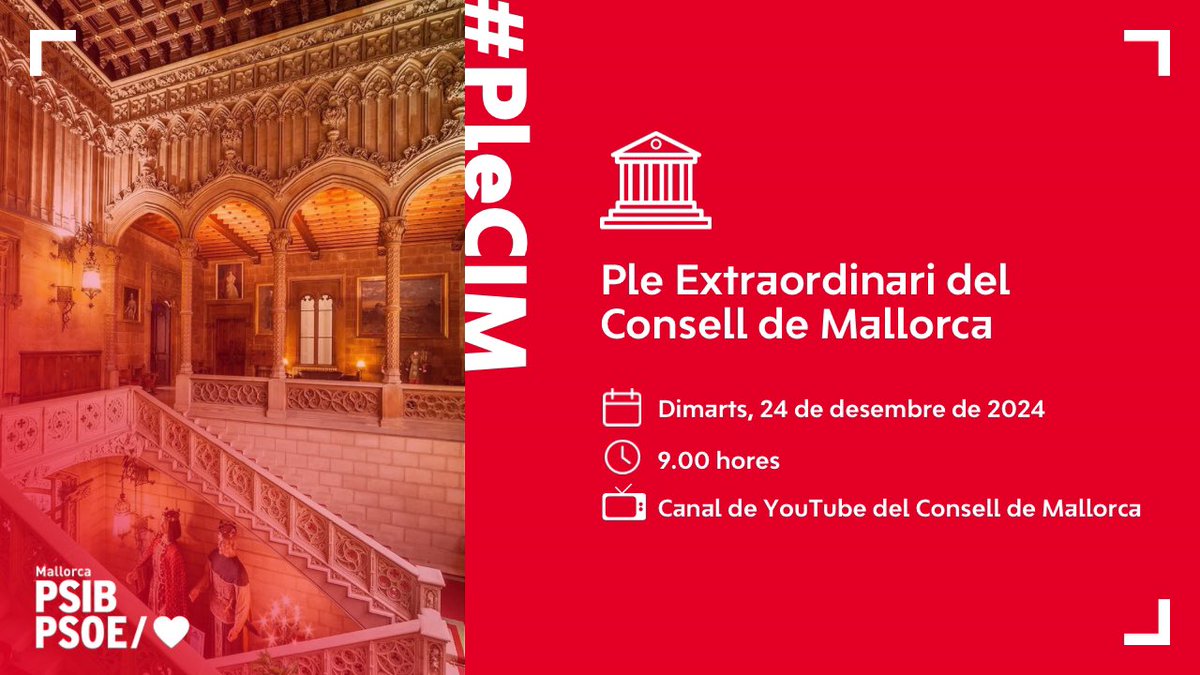 SocialistesdMca's tweet photo. ☕️ Bon dia!
🏛️ Comença el ple extraordinari del 24 de desembre.
📲 El pots seguir en directe aquí:
https://t.co/G6DNvgD4wv
#PleCIM https://t.co/OCfWjTHiOx