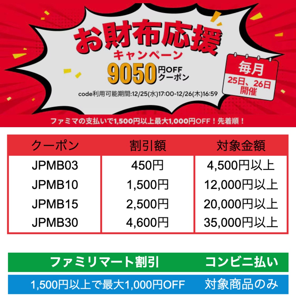 AliExpress 『お財布応援キャンペーン』 今年最後のセール‼️ 【12/25(水)17:00 - 12/27(金)16:59】？  ⚠️クーポンの使用期限は12月27日 16:59までのようです ♦️クーポン配布中‼️ 厳選商品限定 🛒  https://t.co/JuDUr3ecQF ♦️ファミマ割復活‼️ ✨1,500円以上で最大 ...
