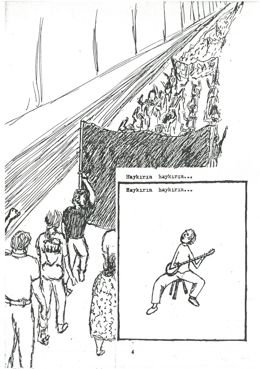 "Nasırlı eller, yumruklar kapatacak mı 
Ufka kadar göz hizanı
Bu yumruk denizinde dalgalar oluşacak mı, 
Deniz dalgalanacak mı,
Elden ele dolaşacak mı özgürlüğün bayrağı

Ölecek miyim, ölecek miyiz... 
Görecek miyiz?.."

Ali Serkan Eroğlu
Şiir: 19 Haziran 1996
Çizim: 1995