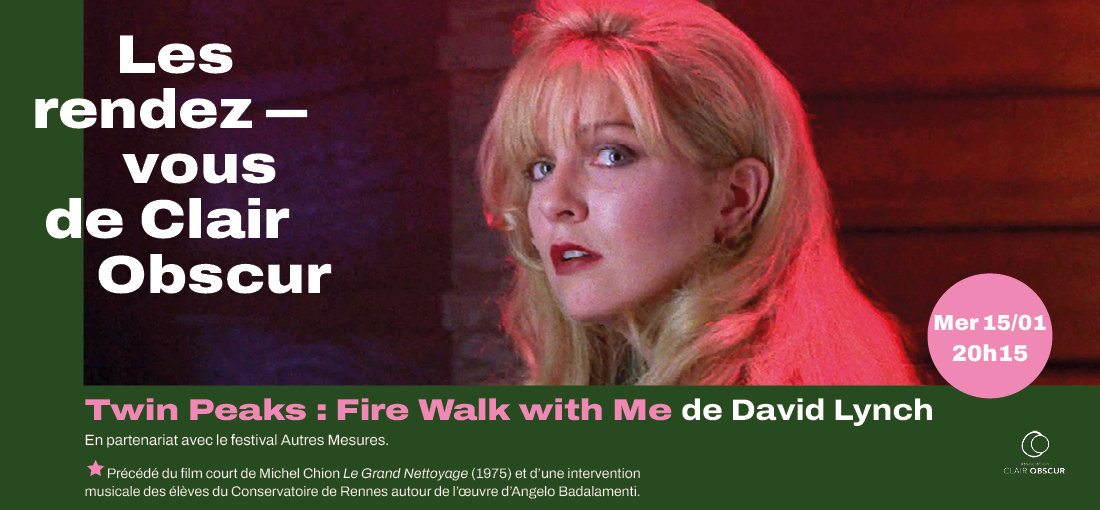 "Arpenter la ville" avec les rendez-vous de Clair Obscur au <a href="/Cinema_ARVOR/">Cinéma ARVOR 🎬</a>
Rdv le mer. 15/01 — une ville imaginaire... ou un cauchemar éveillé : "Twin Peaks, Fire Walk with Me" de David Lynch.  
En version restaurée !
👁️ Toute la saison : urlz.fr/s4S6