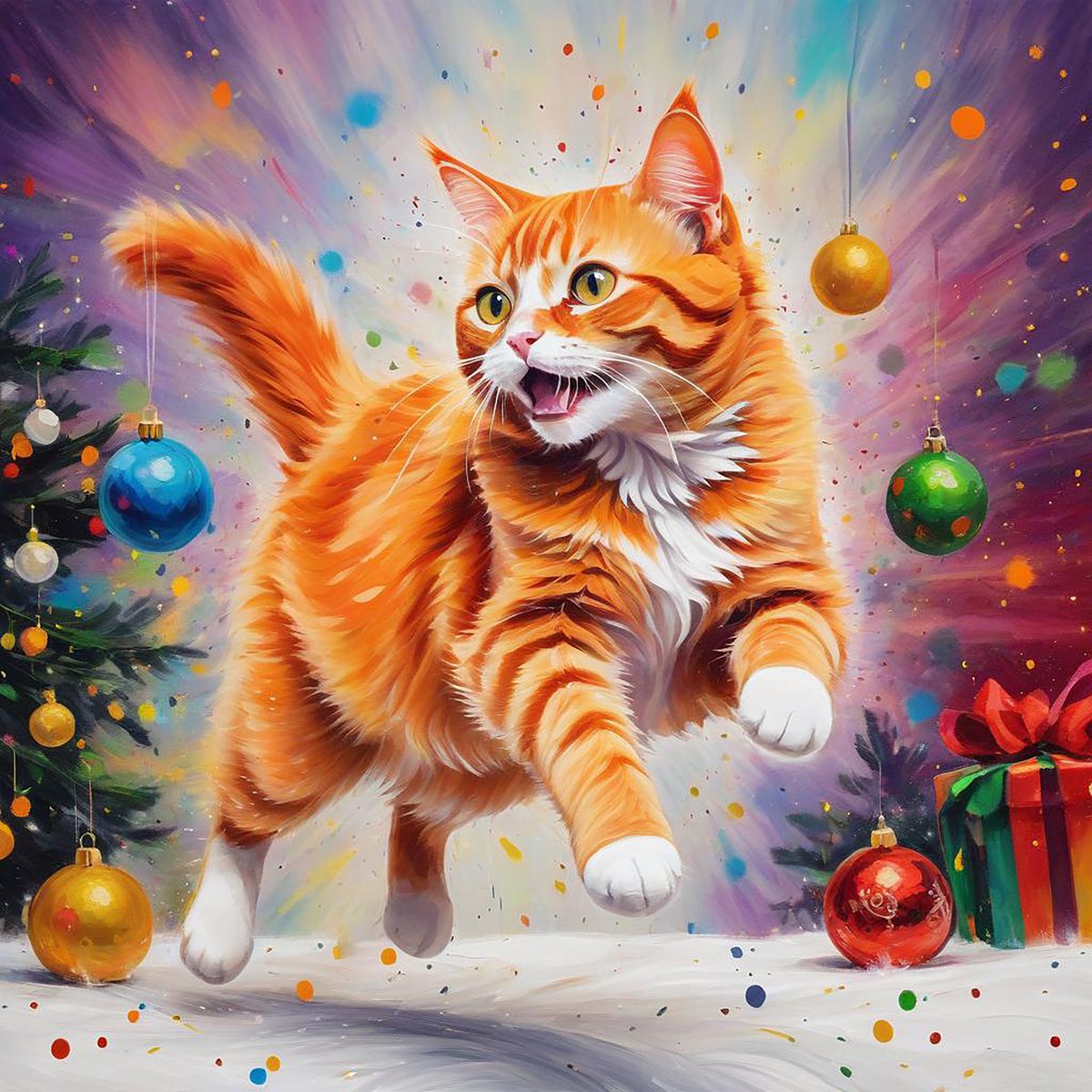 BarkCanvasNFT's tweet photo. Good morning #SplatterLegions fam !!! 

Ready for tonight ⁉️

This #OrangeCat is jumping from happiness !!! SL269 is the ultra limited #JingleBells characters, with just 75copies. At just 1POL. #NFT #ColorChaos #XmasNFT

https://t.co/lLsgLWitMt https://t.co/wleypLemhA