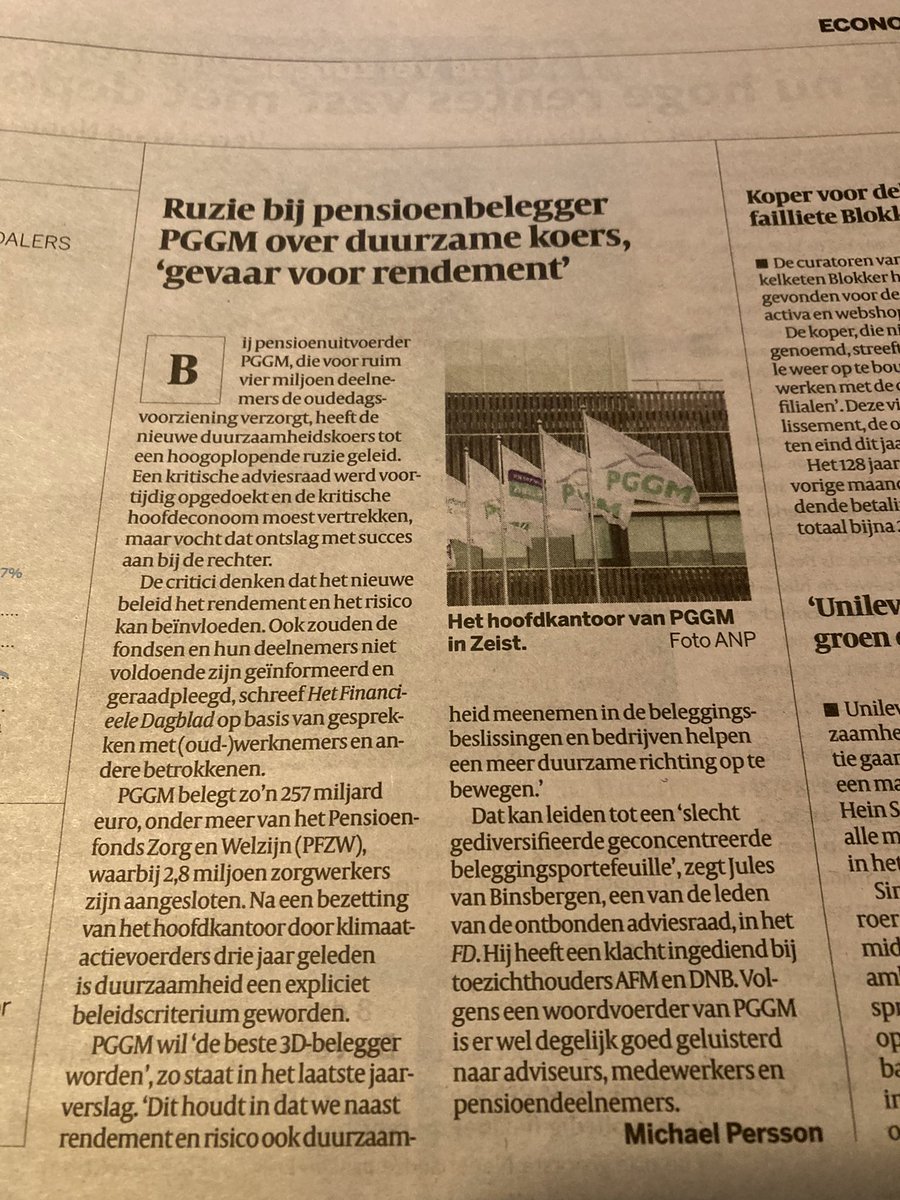 Interessant, want ook bij andere pensioenfondsen speelt dit “gevaar”.