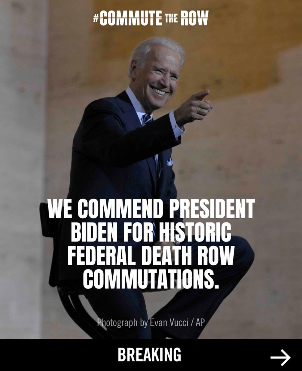 EveyWeiss's tweet image. Thank you Joe Biden!

BREAKING:  @JoeBiden commutes 37 people on the federal death row, making history and preventing executions of innocent people. A bold step for justice, dignity, and redemption.

#CommuteTheRow