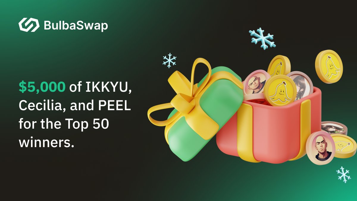 BulbaSwap's tweet photo. BulbaSwap $5000 Christmas Meme Giveaway! 🎄

This Christmas, BulbaSwap is hyped to drop a $5000 Meme Christmas Giveaway featuring an exclusive bundle of trending meme tokens: Cecilia, Ikkyu, and Peel—all tradeable directly on BulbaSwap! 💎

📅 Event Duration:
• Start: December 25, 2024, 00:00 (UTC)
• End: December 25, 2024, 23:59 (UTC)

Don’t miss this festive opportunity to win and trade! 
➡️ https://t.co/YjsryxWLBH
