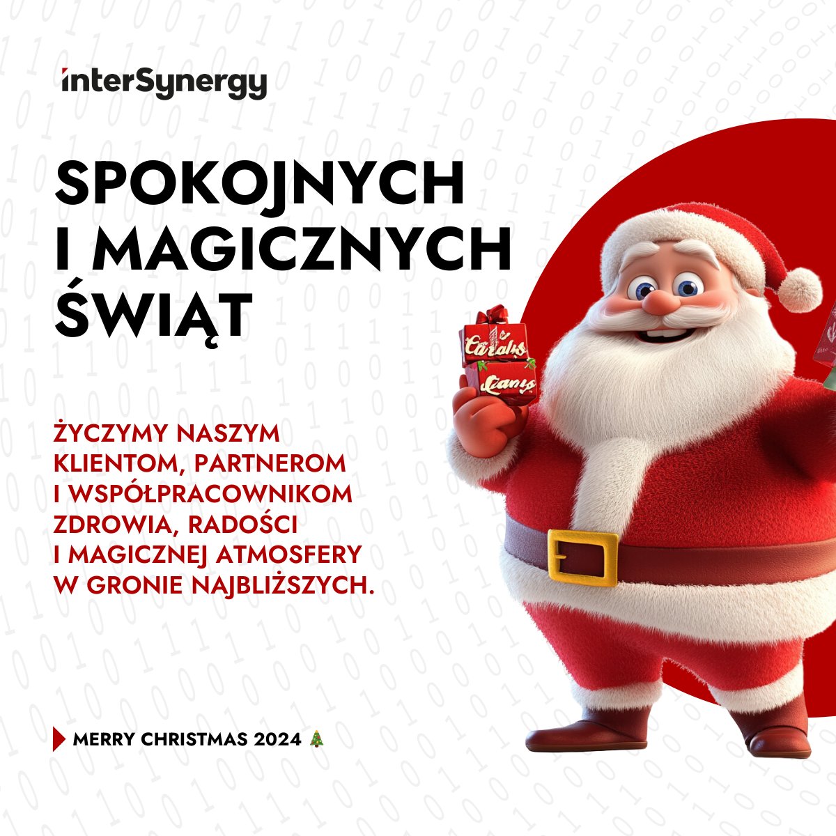 Drodzy Klienci, Partnerzy i Przyjaciele,

Z okazji Świąt Bożego Narodzenia oraz nadchodzącego Nowego Roku składamy Wam najserdeczniejsze życzenia! 🎄

Wesołych Świąt!
Zespół InterSynergy