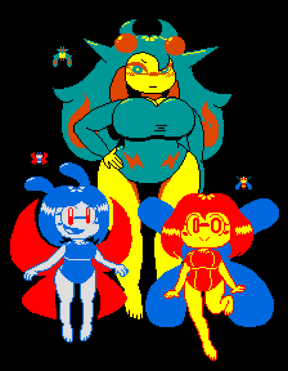 I made the Galaga gang as female women! #Pixelart #ドット絵