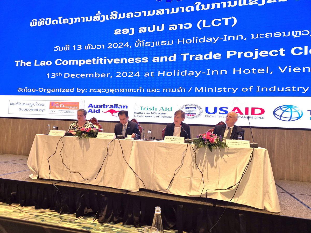 AusAmbLaos's tweet photo. A strong business environment underpins economic development. Australia has supported the Lao Competitiveness and Trade Project assist hundreds of businesses grow. #RT4D-TradeforDevelopment https://t.co/g5OARHItWV