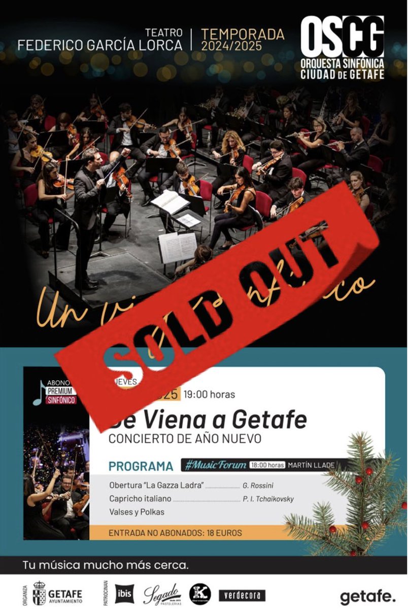 OSCG_Getafe's tweet photo. Todas las entradas vendidas para nuestro concierto “De Viena a Getafe” que da inicio al año 2025. Estamos muy felices 🤩 por disfrutar de este tradicional concierto con todo el Teatro Federico García Lorca lleno ❤️

Mil gracias a todos los que nos van a acompañar https://t.co/TpW8JlvvUj