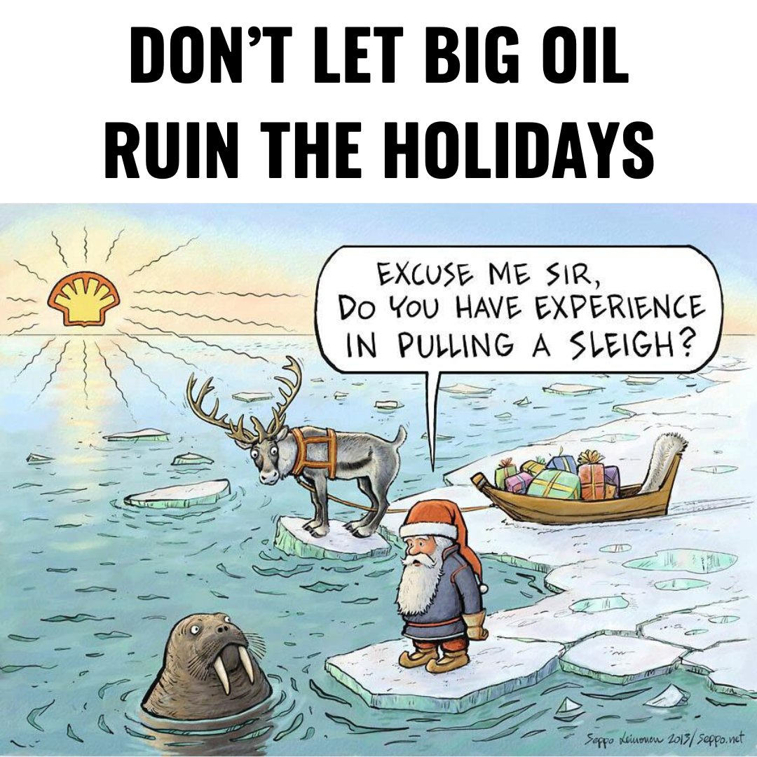 Greenpeace's tweet image. Don’t let fossil fuel giants like Shell ruin the holidays (and everything we love).

Sign the petition now!

👉🏾 bit.ly/3AGlHk2

#StopDrillingStartPaying #FossilFreeFuture
Artist: @sepponet