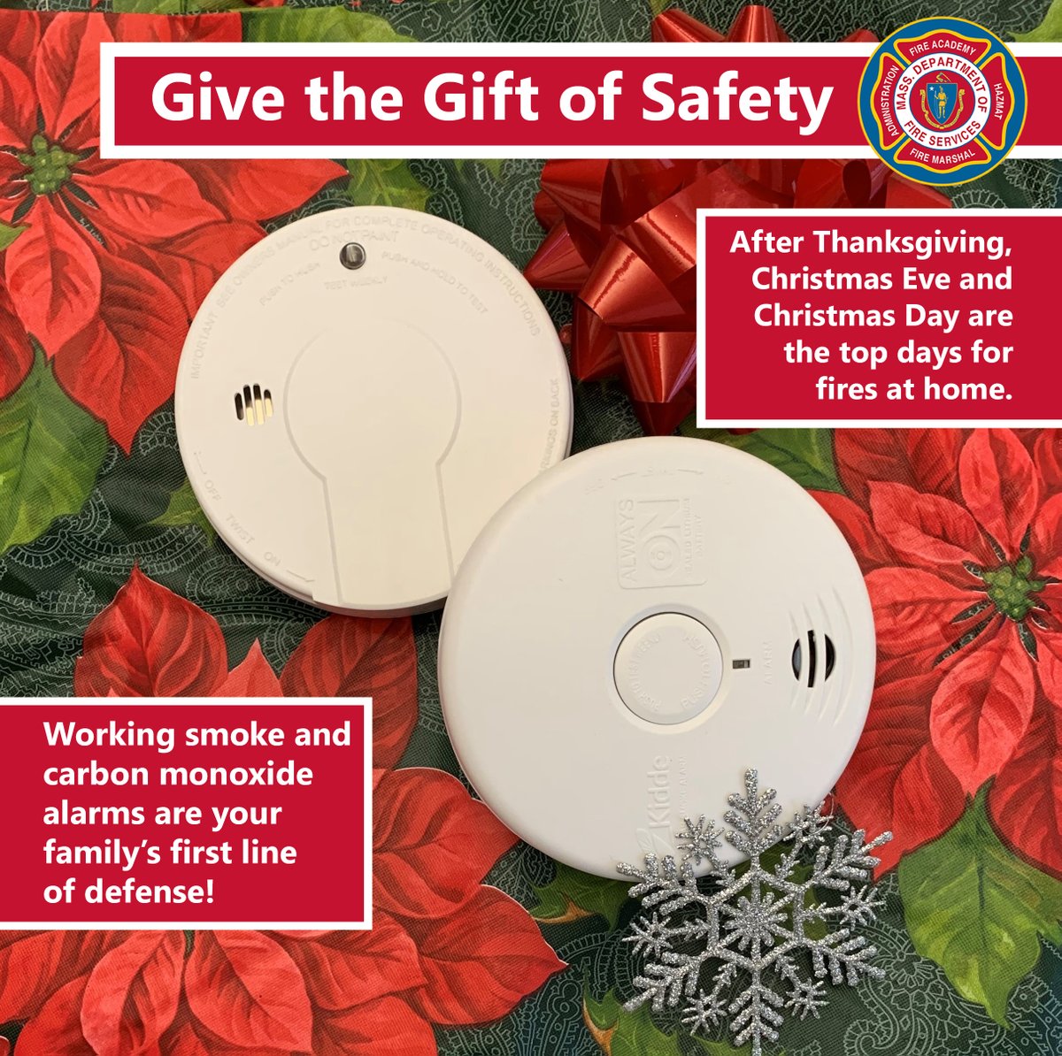 It's crunch time! If you're looking for last-minute gifts for people you truly care about, stop by the hardware store for smoke and CO alarms from a well-known national brand. Choose alarms with a sealed, long-life battery and a hush feature: mass.gov/info-details/s…