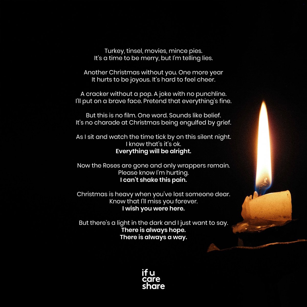 Christmas can be a difficult time for many of us. During this period, please remember, there is always hope and there is always a way 💚

Merry Christmas from everyone at If U Care Share 💚