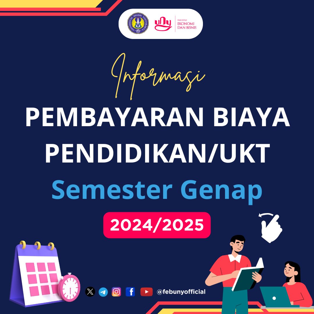 febunyofficial's tweet photo. Simak informasi seputar pembayaran biaya pendidikan/UKT untuk semester genap 2024/2025 berikut ini. Info selengkapnya, pindai QR Code di salindia kedua atau ke laman https://t.co/WjumYVd644 di bagian pengumuman.

#FEBrief #FEBright #FEBUNY https://t.co/PYRvoTRbcs