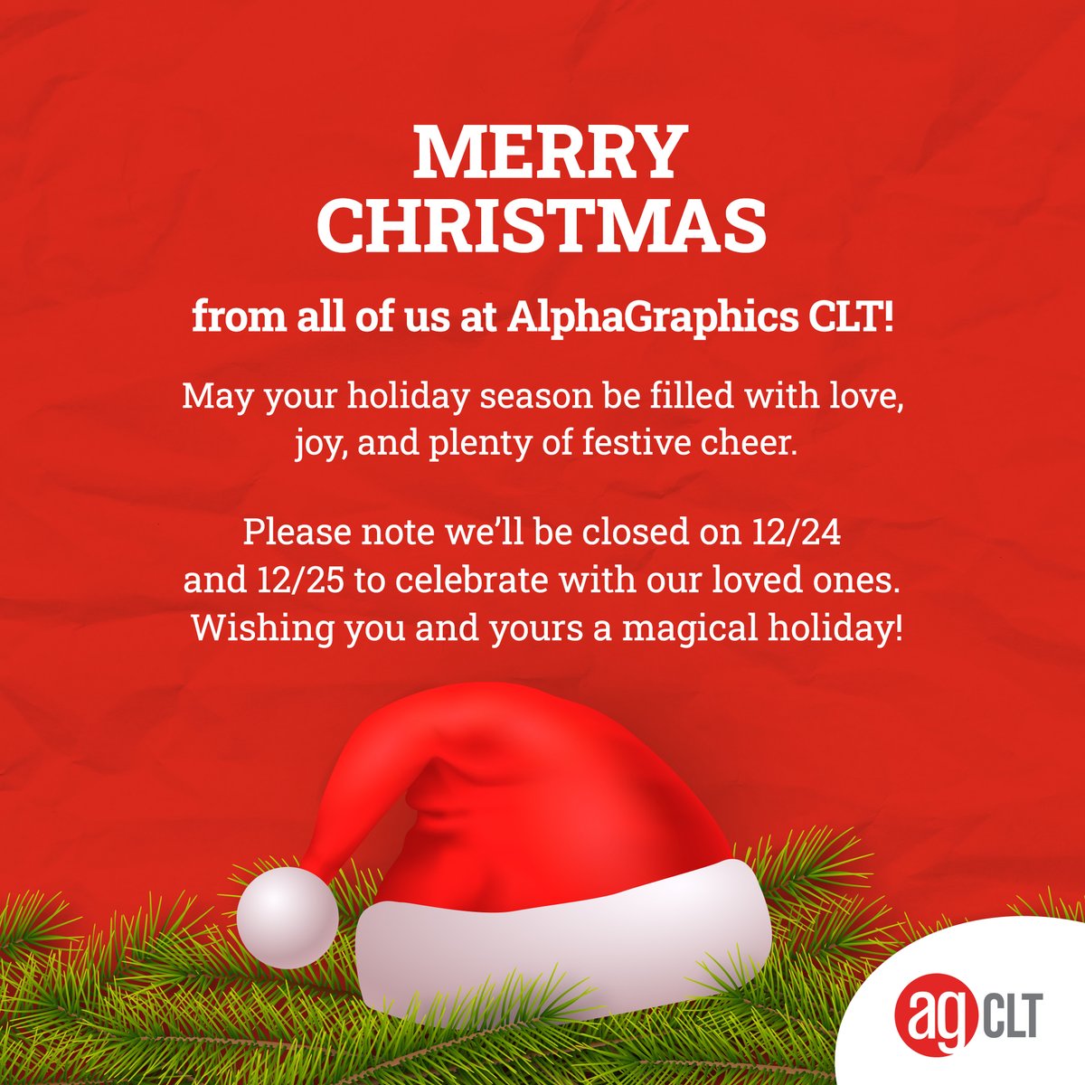 alpha_CLT's tweet photo. Merry Christmas from all of us! Thank you for your support this year. We’re taking a short break today and tomorrow to celebrate, but we’ll be back soon to serve you. 

#AlphaGraphics #AlphaGraphicsCLT #CharlotteNC #PrintandMarketing #Printshop #PrintProduction #PrintingService https://t.co/ykPmQ2aNeW