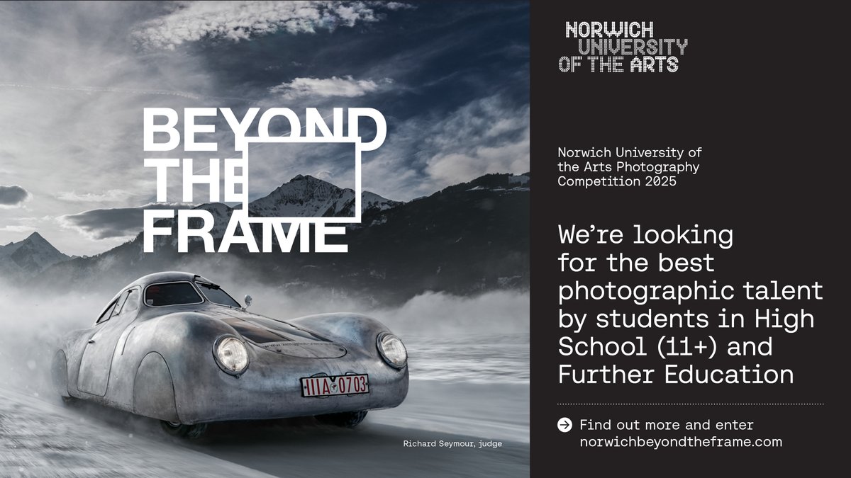 Norwich University of the Arts (@norwichuniarts) on Twitter photo We’re looking for the finest photography from students in UK Secondary (age 11+) and Further Education.
Enter our Beyond the Frame competition and have your work judged by acclaimed photographers Elisa Iannacone and Richard Seymour.
Find out more: norwichbeyondtheframe.com We’re looking for the finest photography from students in UK Secondary (age 11+) and Further Education.
Enter our Beyond the Frame competition and have your work judged by acclaimed photographers Elisa Iannacone and Richard Seymour.
Find out more: norwichbeyondtheframe.com
